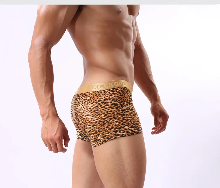 Сексуальное нижнее белье Для мужчин Leopard шорты-боксеры Низкая Талия Трусики для человека U выпуклая сумка трусы плюс Размеры M-XXL