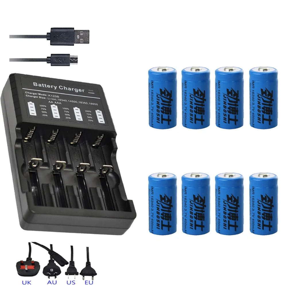 

8pcs 16340 battery Rechargeable Battery+ 18650 LED Multi-four Charger 16340 14500 CR123A Charger For Flashlight batteries