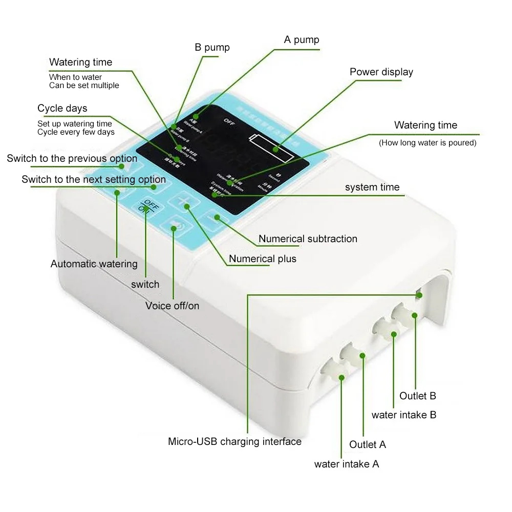 

Automatic Watering Device Plant Drip Irrigation Miniature Diaphragm Pump Solar Energy Charging Three Outlets Independently Time