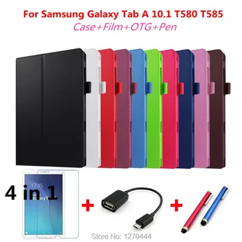 

Litchi skin PU Leather stand case cover For Samsung Galaxy Tab A A6 10.1 2016 SM-T580 T580N T580 T585 T585C cover+Pen+Film+OTG
