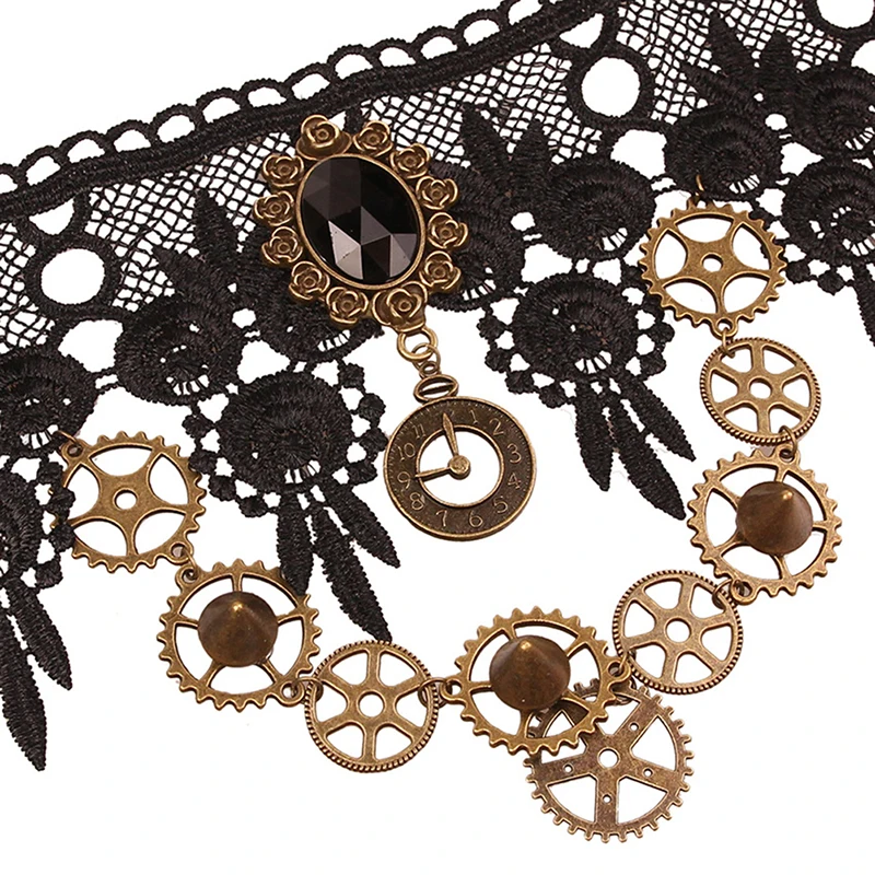 Готическое ожерелье в стиле стимпанк, женское массивное ожерелье с цепочкой, дизайнерское очаровательное колье с полым цветком, сексуальное кружевное ожерелье, ювелирные аксессуары