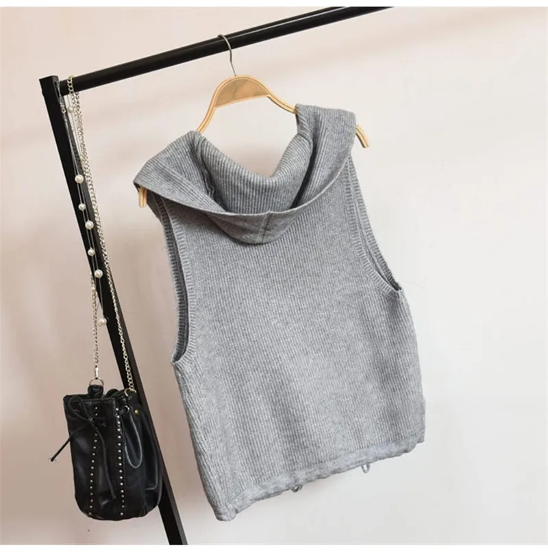 Women Cardigan vest 2018 Spring Autumn Fashion Knitted Wool Hooded Sleeveless Women Sweaters casual coats Pockets waistcoat 1804