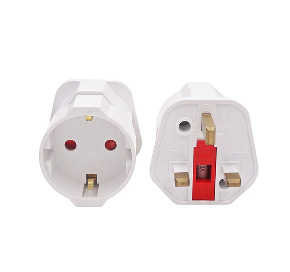 1 PC EU European To UK Adapter Electrical Plug Abroad Travel Socket Converter 13A 250V Rated Isolated Ground White Black Adaptor (12)
