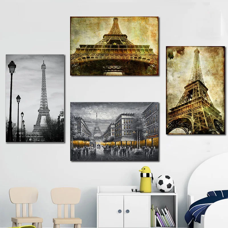 Abstract White and Black Vintage Eiffel Tower Canvas Painting Scandinavian Art Print Posters Wall Picture For Living Room | Дом и сад