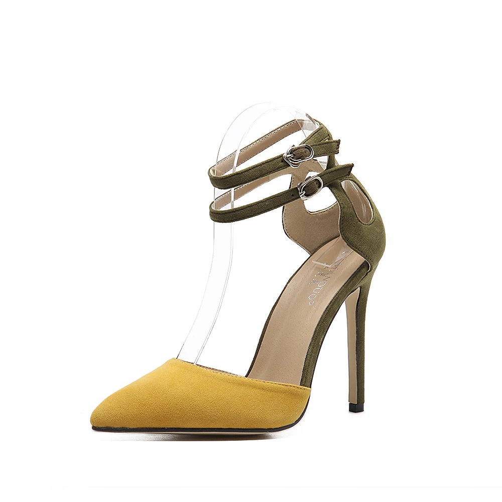 Женская обувь из флока; босоножки на высоком каблуке; коллекция года; Летние пикантные туфли-лодочки с узкими ремешками и пряжкой; вечерние модельные туфли на шпильке с ремешком на лодыжке