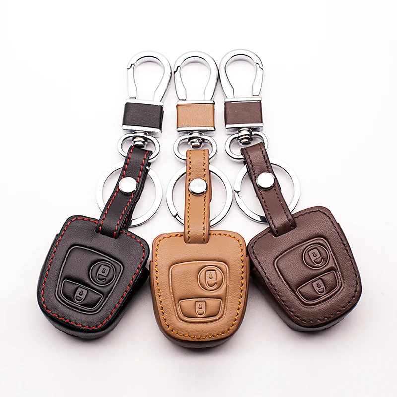 FeLiCia 2 Boutons en Cuir pour Bo/îtier Porte-Cl/és pour Peugeot 301 308S 408 508 2008 3008