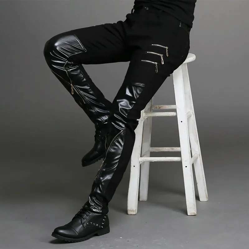 black leather skinny jeans mens