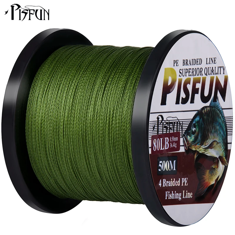 Pisfun 500 м леска супер мощность Япония 4 нити Multifilament PE плетеная леска 12-80LB 6 цветов