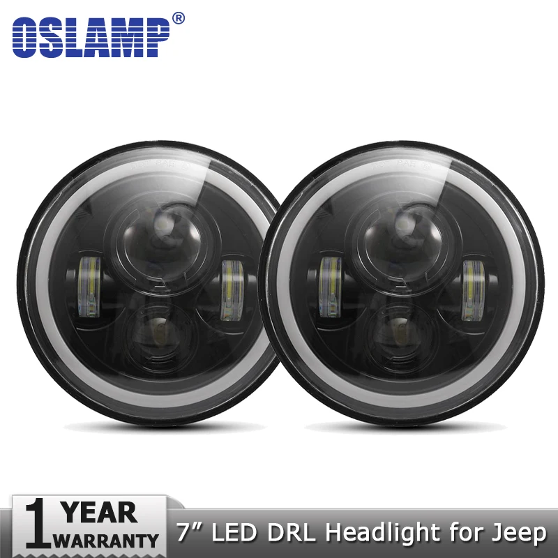 

Oslamp 2pcs 7inch LED Headlight Bulbs Amber White Halo Angle Eyes Led Headlamp 12v for Jeep Wrangler JK TJ LJ for Land Rover