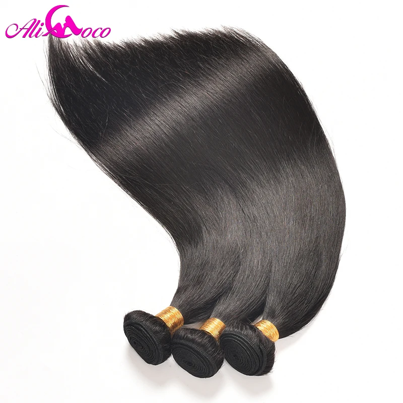  Ali Coco Brazilian Straight Hair 360 Lace Frontal Closure With Bundles Human Hair 3 Bundles With Cl