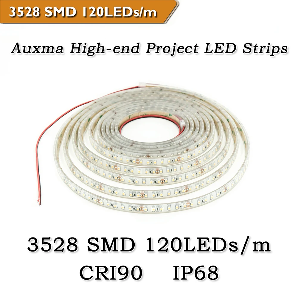 

Auxma 3528 CRI90 120LEDs/m IP68 DC12V/24V 600LEDs/Reel,5meter/Reel Outdoor Waterproof LED Flexible Strip for bath Garden