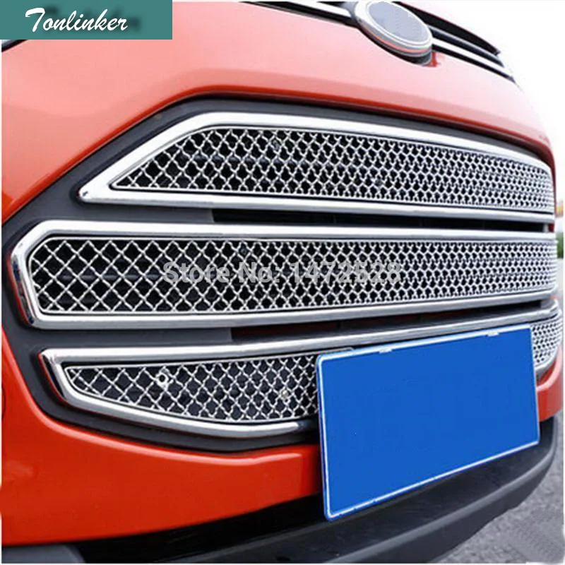 

Tonlinker 3PCS DIY Car Styling Stainless Steel Former Head Honeycomb Grille Light Box Case stickers for Ford Ecosport 2013 2014