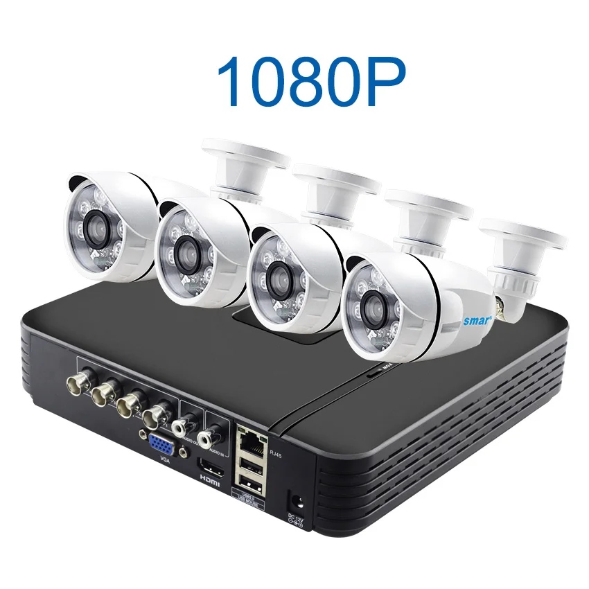 Smcctv 1080N DVR 4CH комплект P2P HDMI H. 264 Гибридный DVR система видеонаблюдения 720P 1080P комплект камеры AHD Открытый HD 3,6 мм объектив - Цвет: Белый