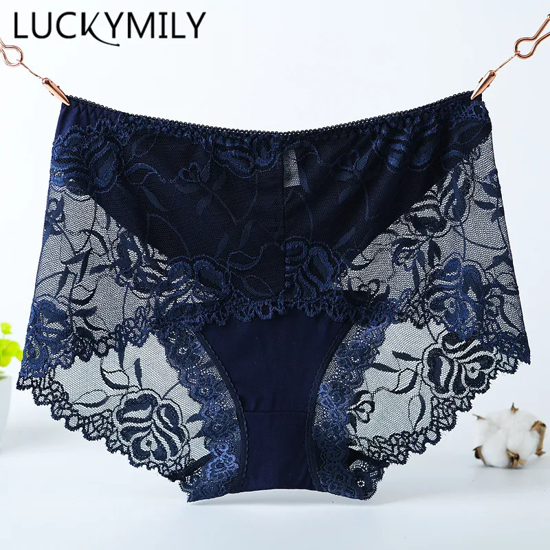 Luckymily Women's Sexy Elastic Cotton Panties Solid High-waist Underwear Briefs Big Size Women Intimates Lingerie Thong Panties
