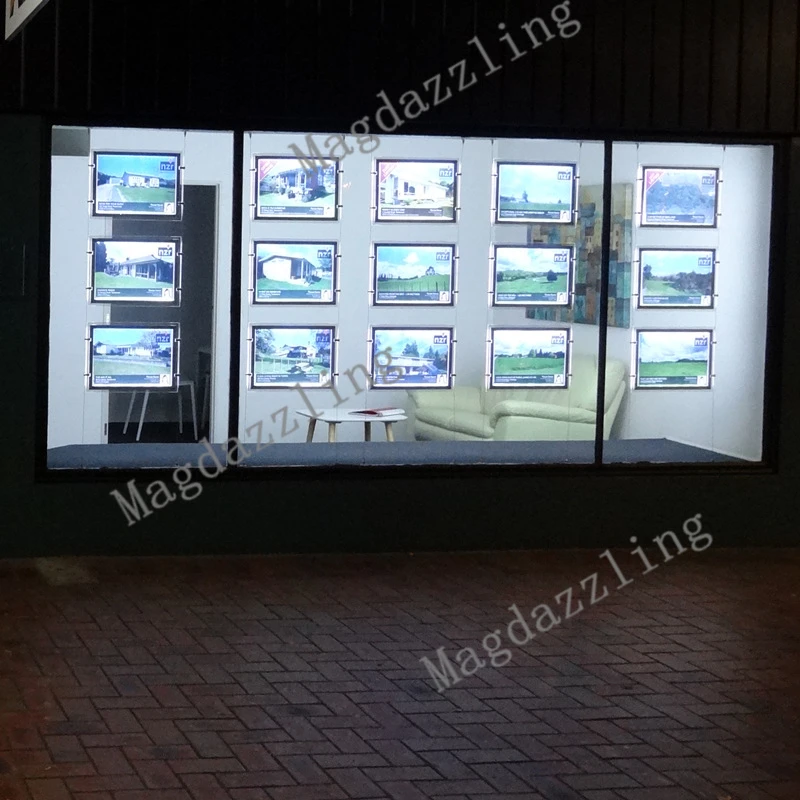 15Units A4 Double Sided Acrylic Poster Frame LED Window Display Light Box Landcaspe Hanging Pocket for Real estate Agent | Лампы и