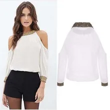 Fashion High Street Women’s Lady Summer Long Sleeve Strapless Solid Round eneck Loose Blouse Casual Shirt Tops Shirts Blouse