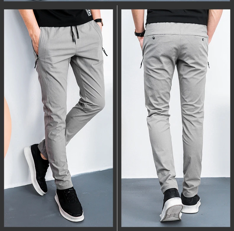 Drizzte мужские повседневные Летние Стрейчевые узкие брюки с эластичной резинкой на талии, черные, серые, 3 цвета, Тонкие штаны для бега для мужчин
