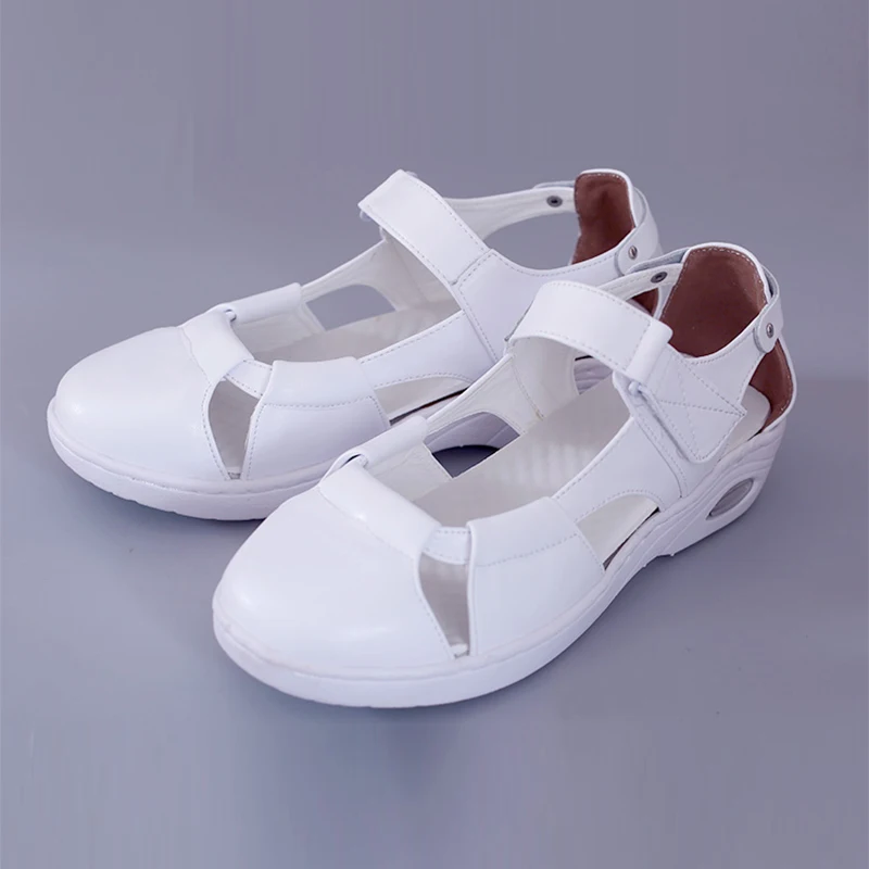 Летние белые открытые сандалии для медсестры; обувь с воздушной подушкой; женская дышащая обувь на плоской танкетке; Больничная медицинская хирургическая Рабочая обувь