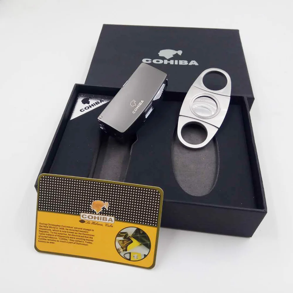 

COHIBA CIGAR LIGHTER Cutter Set 2 TORCH JET FLAME With 3 Cigar Punch