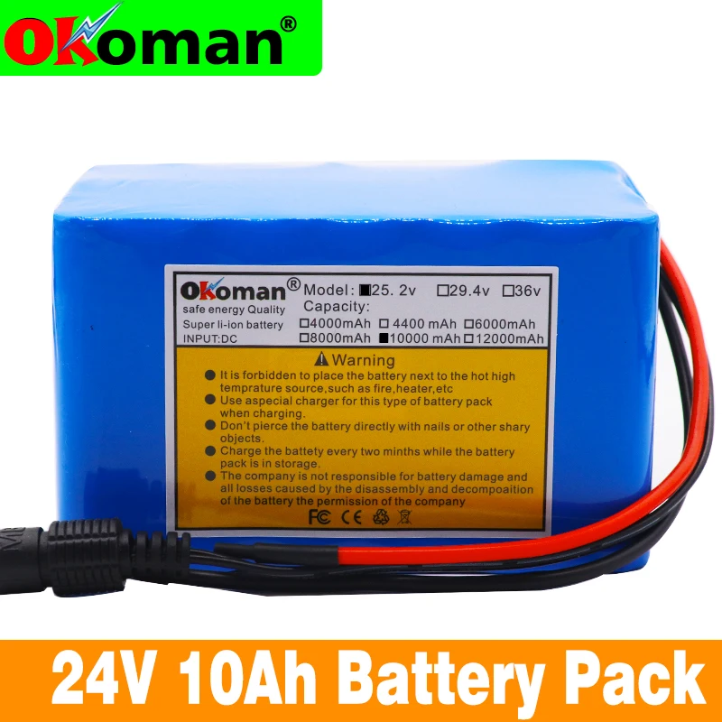 

Okoman 7S4P 29.4V 10Ah 18650 lithium battery pack 10000mAh electric bicycle lightweight lithium-ion battery built-in 15A BMS