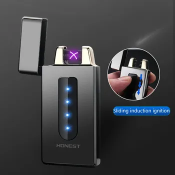 

Newest Sliding Touch Induction Charging Windproof Pulse Double Arc Lighter Personality USB Metal Cigarette Lighters Men's Gift