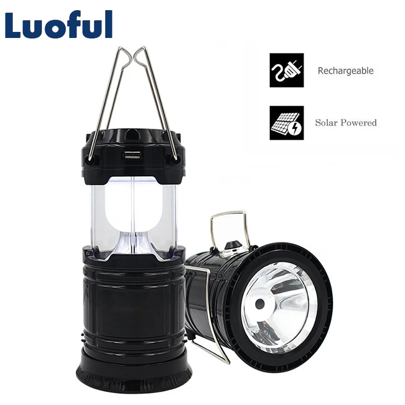 

Solar Powered Rechargeable Portable Camping Lantern Collapsible Flashlight Tent Torch Light Outdoor Lighting For Hiking Fishing