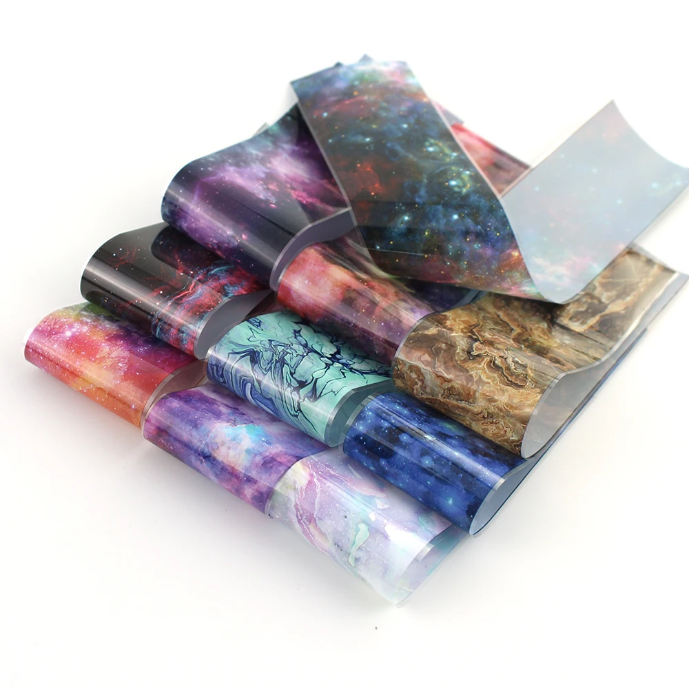 10Pcs/Set Starry Sky Nail Foils Holographic Gradient Transfer Decal Mix Design Nail Stickers Manicure Decoration DIY Wraps