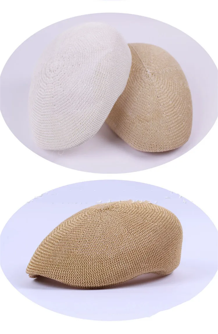 Middle-Aged Summer Straw Mesh Breathable Beret Outdoor Sunshade Leisure Hat Straw Simple Sunscreen Hat (6)
