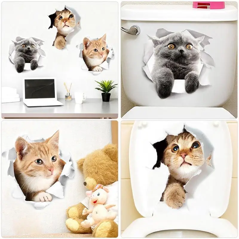 

Cartoon Animal 3d Toilet Stickers on The Toilet Seat Cute Cats PVC Wall Sticker Bathroom Refrigerator Door Decor Stickers Decals