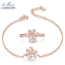 LAMOON S925 стерлингового серебра набор украшений для женщин розового кварца в виде медвежьей лапы природным драгоценным камнем ювелирные украшения вечерние подарок V035-5