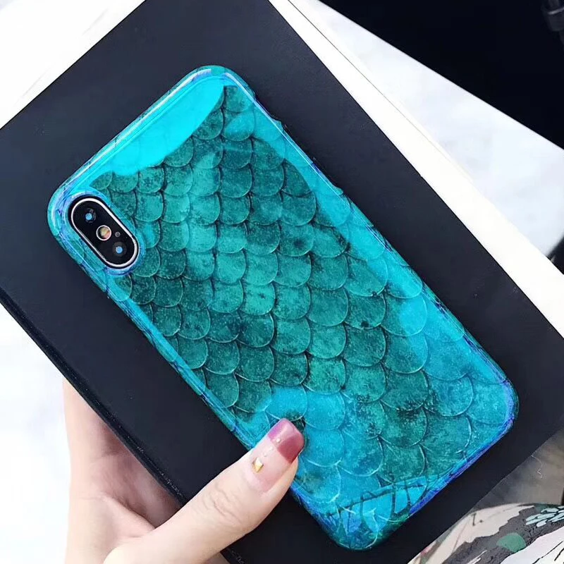 Чехол для телефона LOVECOM Blu Ray Laser Fish Scale iPhone 12 11 Pro Max Mini XR XS X 8 7 6 6S Plus Мягкий чехол