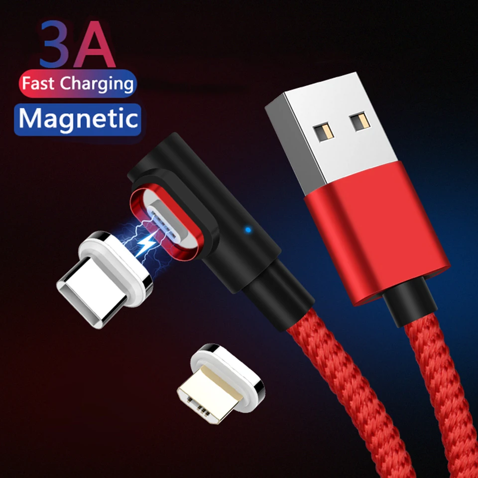 Магнитный кабель Micro Usb 90 градусов Type C быстрой зарядки 2 м для Samsung Xiaomi Redmi Note 7 6 K20 Pro