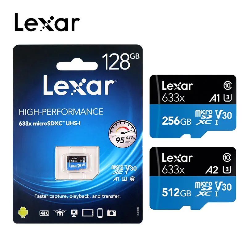 Lexar 633X Micro SD карта высокая скорость 95 м/с 128 Гб 64 ГБ 32 256 512 флэш памяти класс 10 tarjeta de