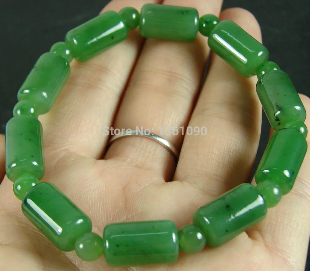 

xd 00579 Certified Natural Green Chinese Hetian Nephrite Jade Elastic (A0427) Bracelet