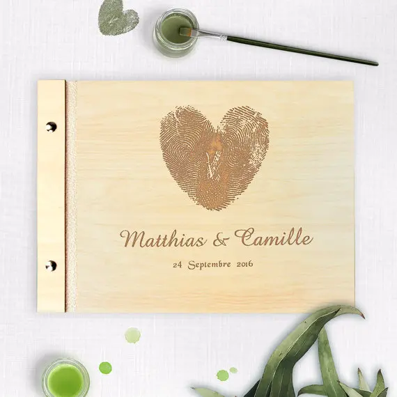 

Wooden Wedding Bespoke Guest Book, Finger Print, Love, Rustic Guestbook, Rustic Writing, Laser Engraved Names Bride and Groom, P