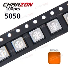 100 шт. SMD 5050 Светодиодный оранжевый 20 мА DC 2 в светодиодный светильник с диодными лампами 600-605nm поверхностное монтаж SMT бисера для PCB