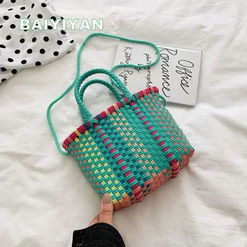 

New Casual Women Beach Woven Tote Bag Vegetable Basket Handbag Ladies Personalized Shopping Bag Knitting Handbag