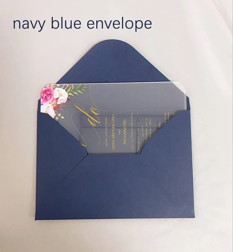  Customized Clear Acrylic Floral wedding invitation Cards with Gold Printing - 32867044821