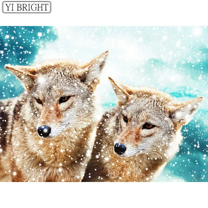 

5D DIY Full Square Diamond Painting Cross Stitch Two wolves in the snow 3D Diamond Embroidery Rhinestone Mosaic Home Decoration