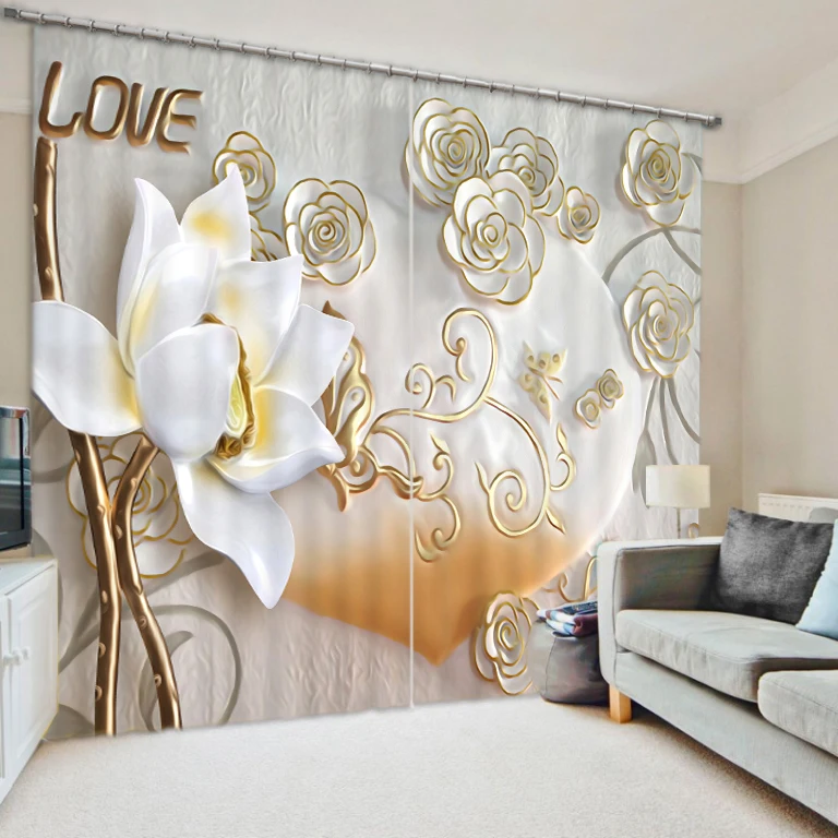 

Luxury Modern Stereo art flower 3D Blackout Window Curtains For Bedding room Living room Hotel Drapes Cortinas