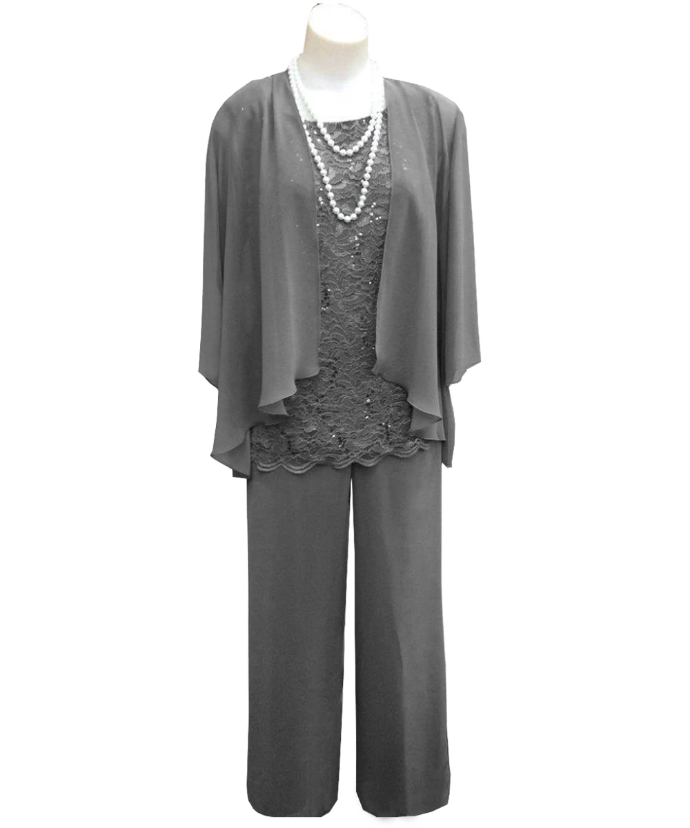 Mother Of the Bride Dress Pants Suit With Jacket Outfit Formal Evening Lace For Wedding 3 Three Pieces mother bride dresses women suit pants set
