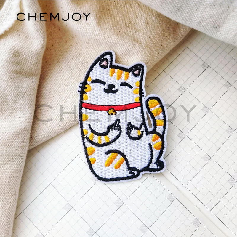 

Middle Finger Cat Fun Patch for Clothing Iron on Embroidered Applique for Tshirt Jeans Cartoon Sticker Badges for Shoes Backpack