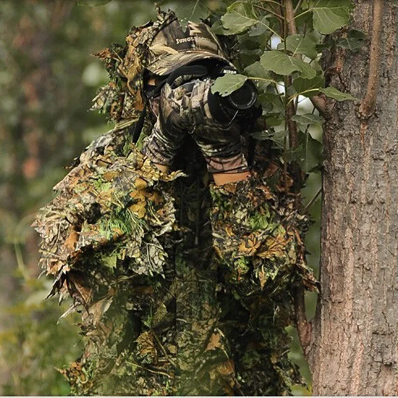 Охотничий костюм Ghillie, 3D бионический камуфляж, льняная одежда для охоты, камуфляжная одежда для джунглей, леса, наблюдения за птицами, пончо, одежда для охоты