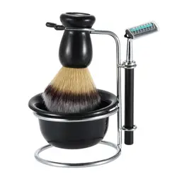 Pro 4 в 1 мужской бритвенный набор держатель для бритья + бритва + мыльница + Барсук щетка сухой и влажной мужской серебряный инструмент для