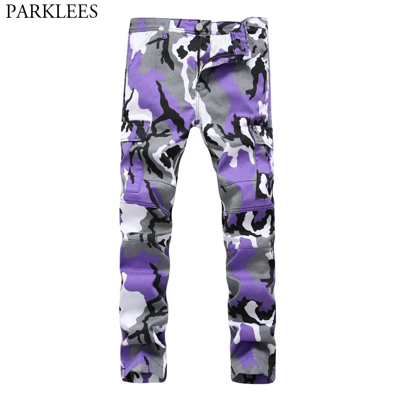 Buy Purple Camo Cargo Biker Jeans Pants Men 2018 Brand