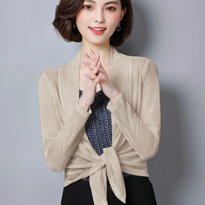 Women's cardigan summer female large size loose thin ice silk seven sleeve short paragraph shawl air conditioning shirt