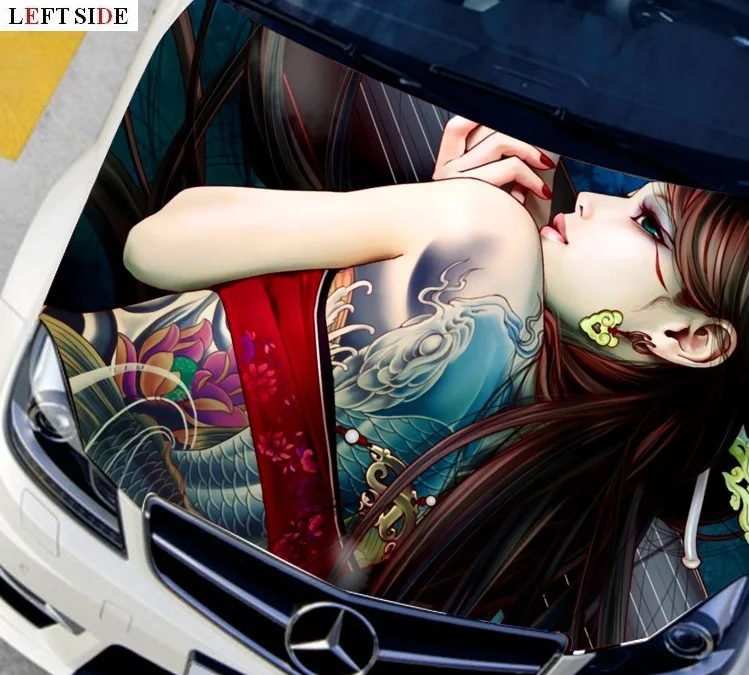 

LEFT SIDE Car Stickers HD Inkjet Tailor-made Engine Hood Styling Decal Decor Carbon Vinyl Cover Waterproof