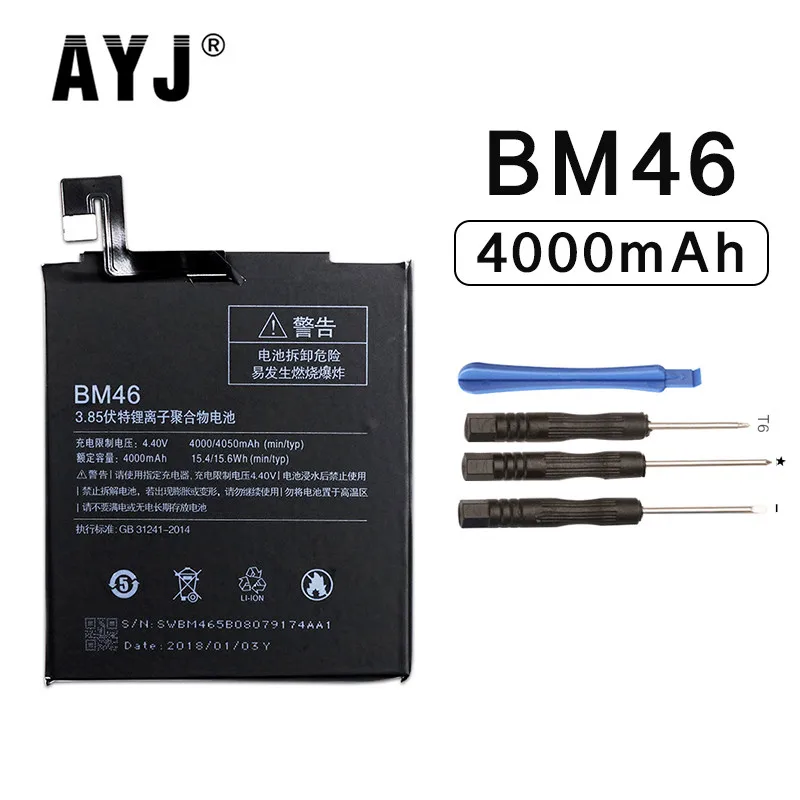 

AYJ 2018 BM46 Battery For Xiaomi Redmi Note 3 Note3 Pro Replacement Phone Batteries 4000mAh High Capacity Free Tools