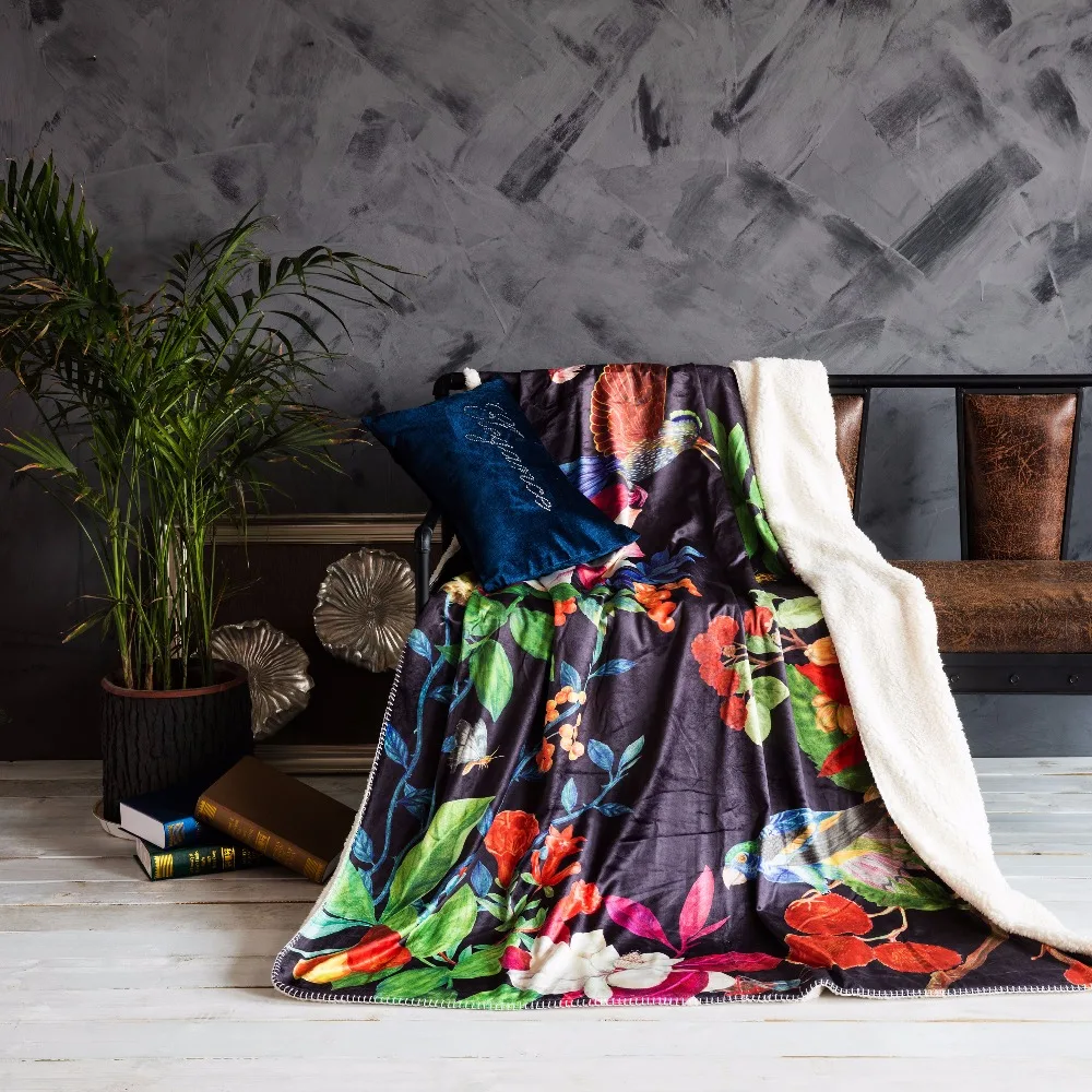 

Black+Color Printing Pattern Thick Blanket Warm Soft Fleece Blankets Double Layer Thick Plush Throw On Sofa Bed Plane Bedding