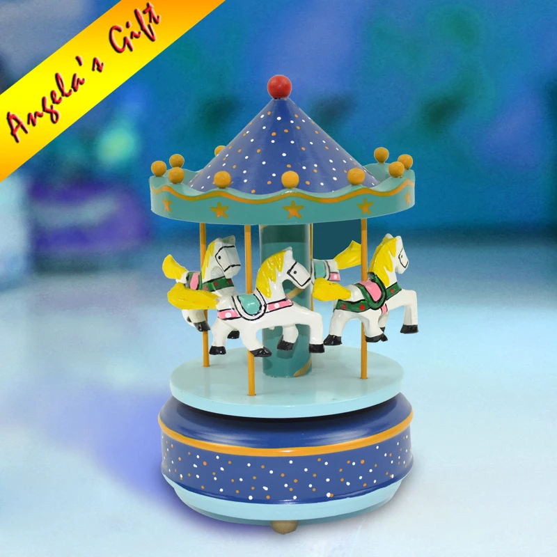 

Blue Star Carousel music box merry-go-round wooden music box carousel Christmas gift unusual gifts home decoration